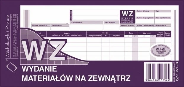 WZ Wydanie materiału na zewnątrz MP 1/3A4 80k wielokopia