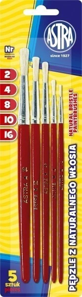 Pędzel do farb i kleju ASTRA z naturalnego włosia 5szt 2, 4, 8, 10, 16