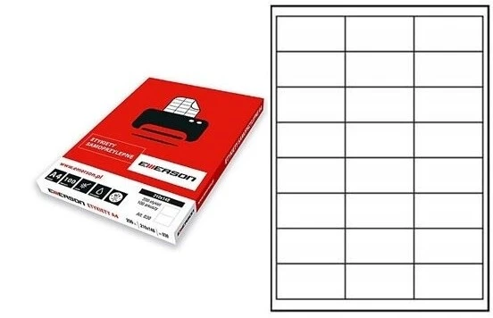 Etykiety samoprzylepne A4 Emerson 66x33,8 mm (podział na 24 szt) 100 ark