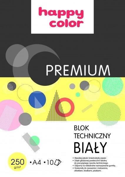 Blok techniczny A4 biały Happy Color 10k 250g Premium