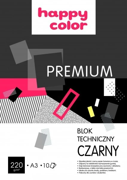 Blok techniczny A3 czarny Happy Color 10k 220g Premium