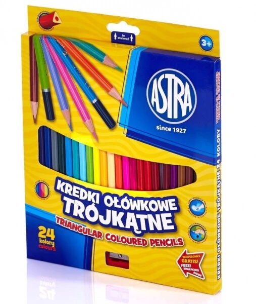 Kredki Astra ołówkowe trójkątne 24 kolory