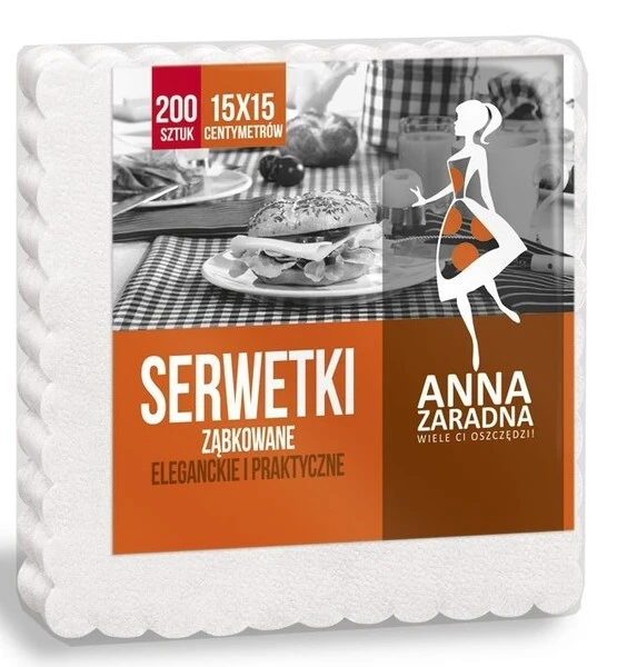 Serwetki ząbkowane 15 x 15cm 200szt białe ANNA ZARADNA
