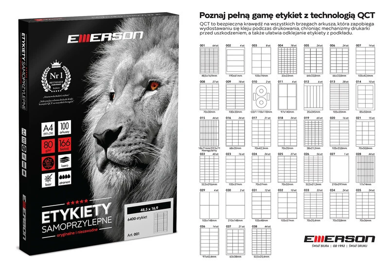 Etykiety samoprzylepne A4 Emerson 105x74 mm (podział 8szt) 100 ark