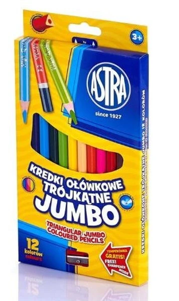 Kredki Astra Jumbo ołówkowe 12 kol + temperówka