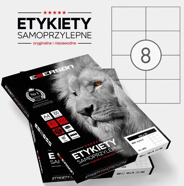 Etykiety samoprzylepne A4 Emerson 105x74 mm (podział 8szt) 100 ark