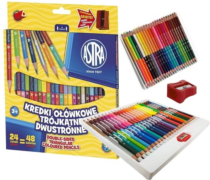 Kredki Astra dwustronne ołówkowe 24/48 kol trójkątne