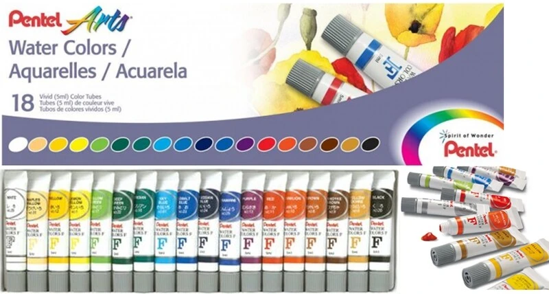 Farby akwarelowe Pentel w tubach 18 kolorów 5 ml