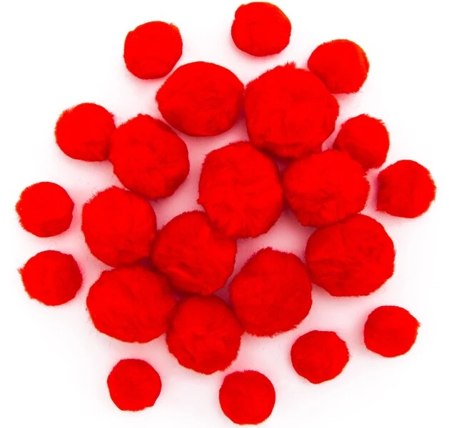 Pompony akrylowe mix Czerwone 24 szt