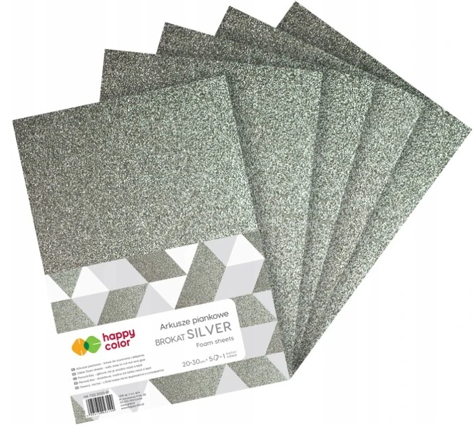Arkusze Piankowe Srebrna brokatowa 20x30 cm 5 ark Happy Color