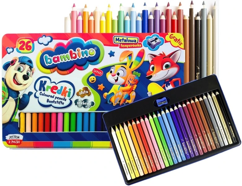 Kredki Bambino Jumbo ołówkowe 26kol w metalowym opakowaniu
