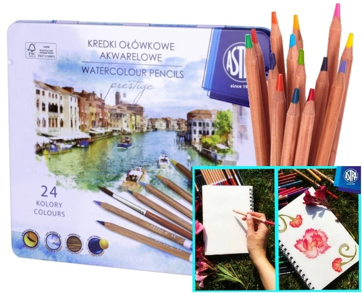 Kredki akwarelowe cedrowe Astra Prestige 24 kol