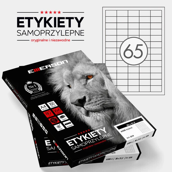 Etykiety samoprzylepne A4 EMERSON 38x21,2 (podział 65) 100 ark