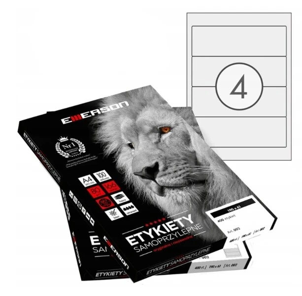 Etykiety samoprzylepne A4 Emerson 190x61 mm (podział na 4) 100 ark