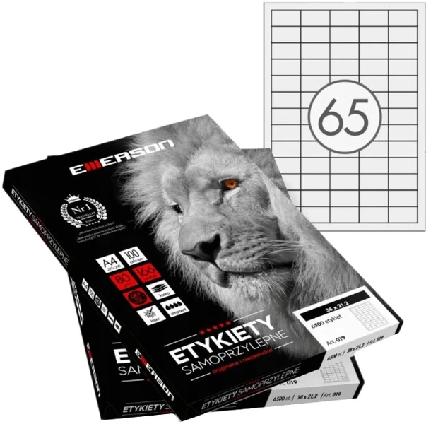 Etykiety samoprzylepne A4 EMERSON 38x21,2 (podział 65) 100 ark
