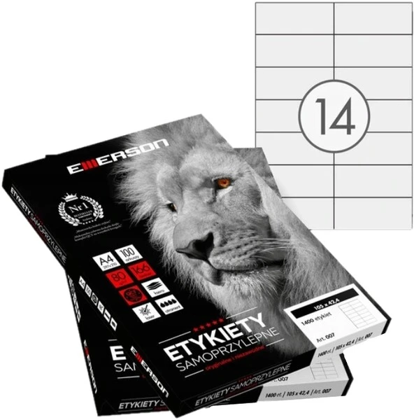 Etykiety samoprzylepne A4 Emerson 105x42,4 mm (podział 14szt) 100 ark