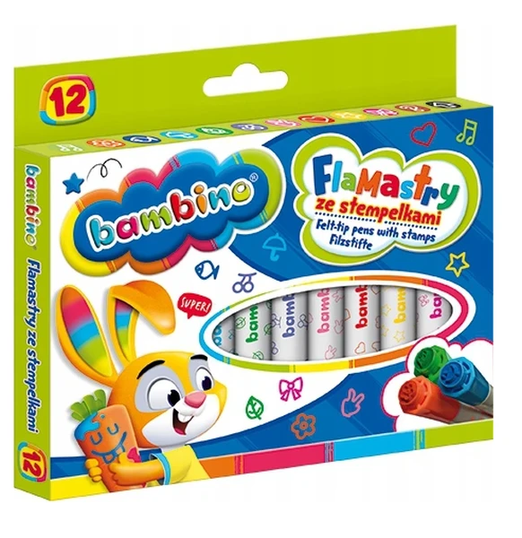 Flamastry Bambino ze stempelkami 12 kolorów