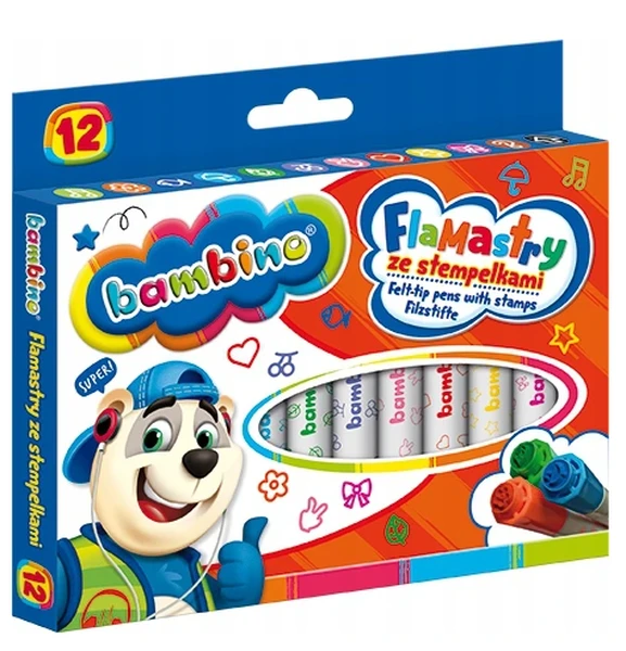 Flamastry Bambino ze stempelkami 12 kolorów