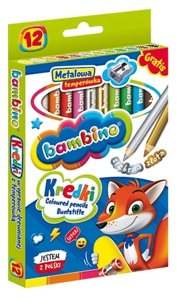 Kredki BAMBINO 12 kol JUMBO + temperówka