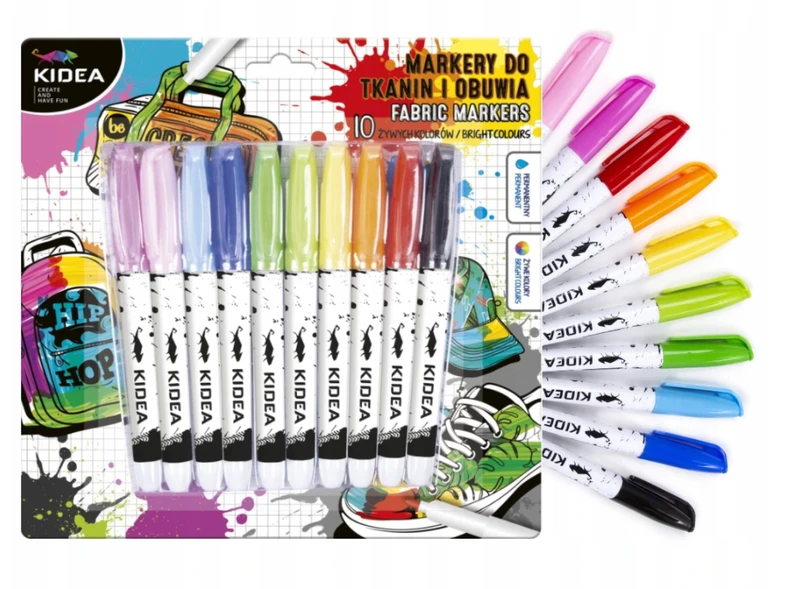 Markery do obuwia i tkanin 10 kolorów Kidea + Torba dla Mamy dla Dziecka