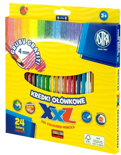 Kredki ołówkowe heksagonalne XXL Astra 24 kolory