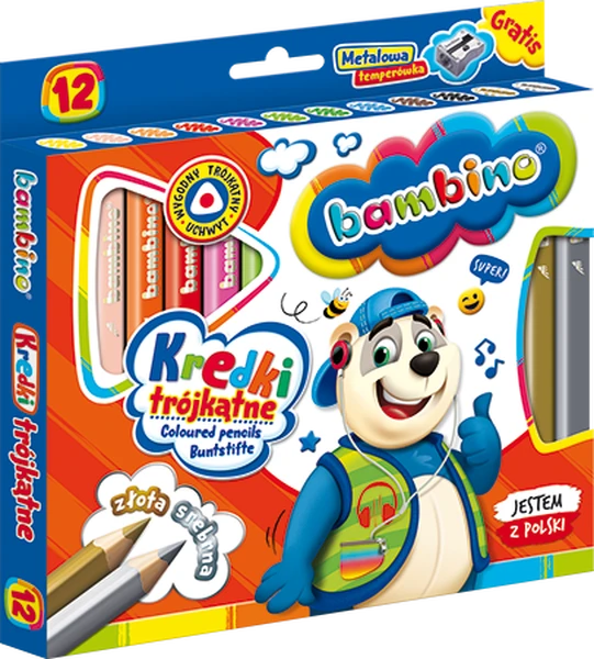 Kredki Bambino 12 kol Jumbo trójkątne + temperówka