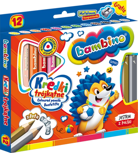 Kredki Bambino 12 kol Jumbo trójkątne + temperówka
