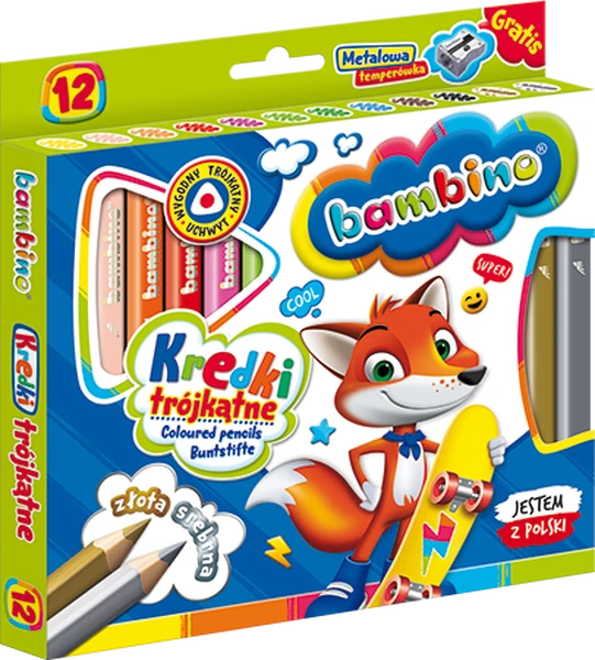 Kredki Bambino 12 kol Jumbo trójkątne + temperówka