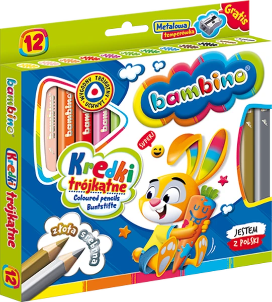 Kredki Bambino 12 kol Jumbo trójkątne + temperówka