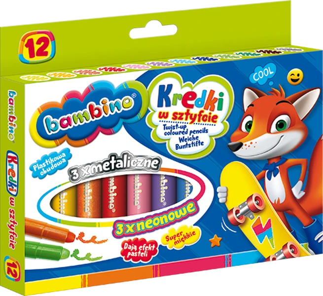Kredki żelowe wykręcane 12 kol Bambino