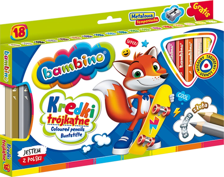 Kredki Bambino Jumbo 18 kol trójkątne + temperówka