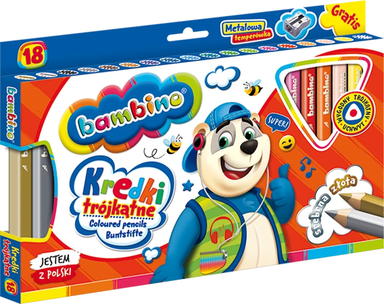 Kredki Bambino Jumbo 18 kol trójkątne + temperówka