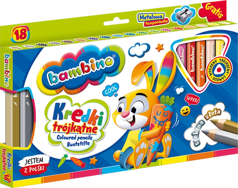 Kredki Bambino Jumbo 18 kol trójkątne + temperówka
