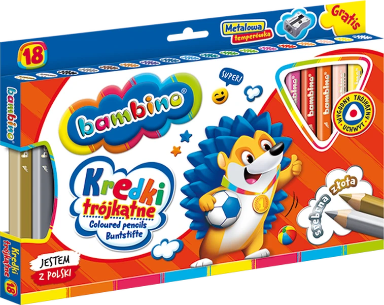 Kredki Bambino Jumbo 18 kol trójkątne + temperówka
