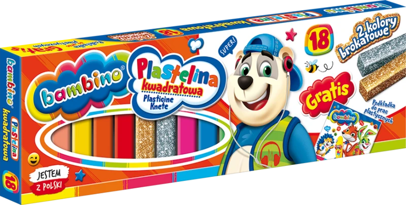 Plastelina Bambino kwadratowa 18 kolorów + gratis