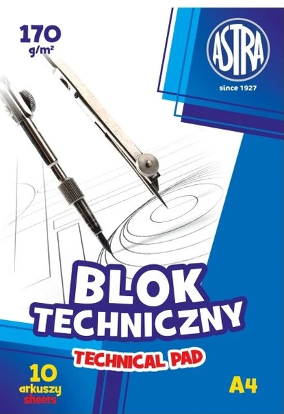 Blok techniczny A4 170g/m2 10 akr. biały Astra