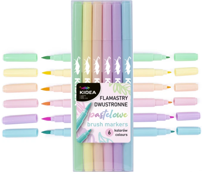 Flamastry 2w1 pastelowe B brush 6 kolorów Kidea