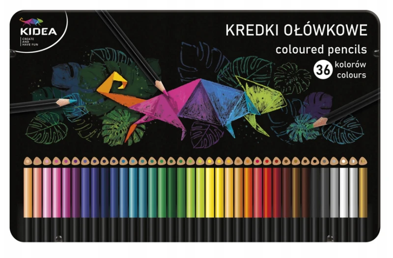 Kredki trójkątne w metalowym opakowaniu 36 k KIDEA