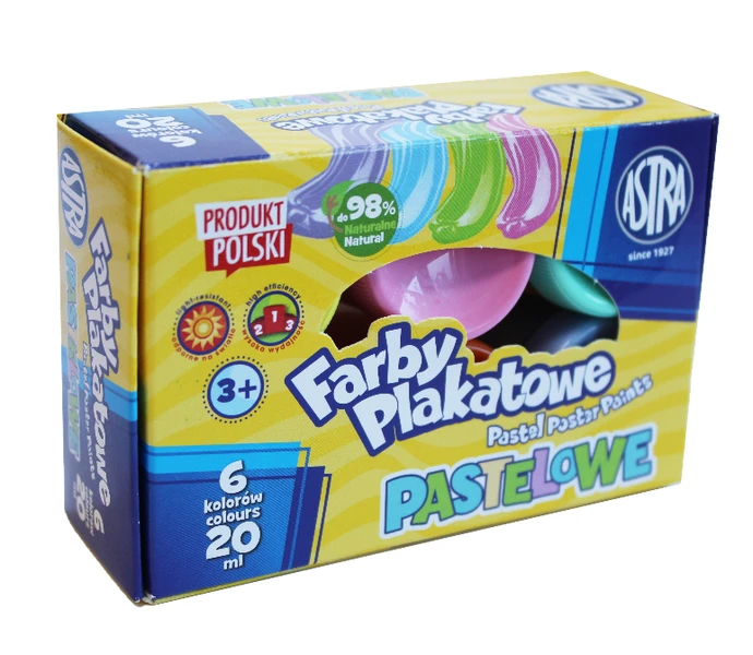 Farby plakatowe pastelowe 6 kolorów 20 ml ASTRA