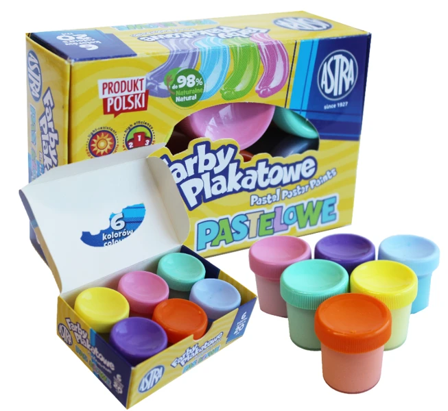 Farby plakatowe pastelowe 6 kolorów 20 ml ASTRA