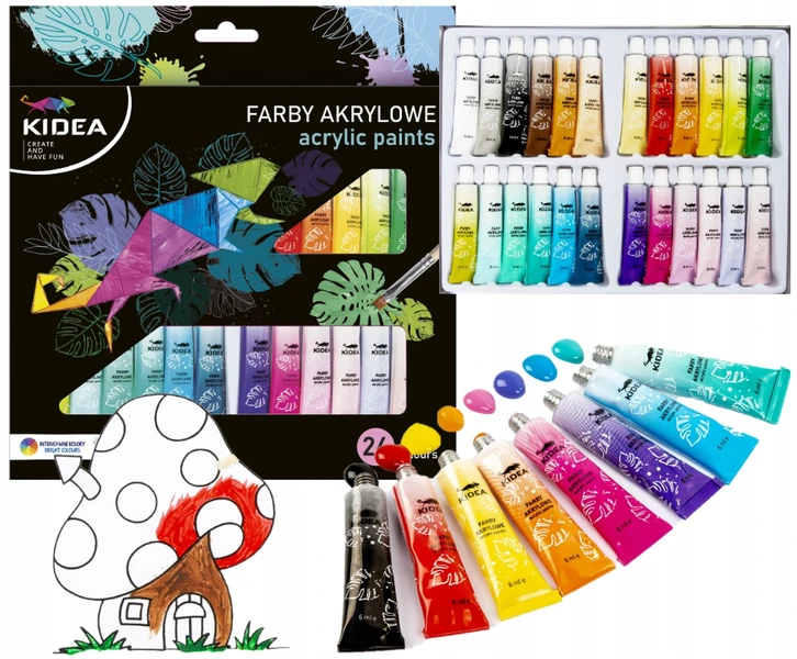 Farby akrylowe w tubkach 24 kol x 6 ml Kidea