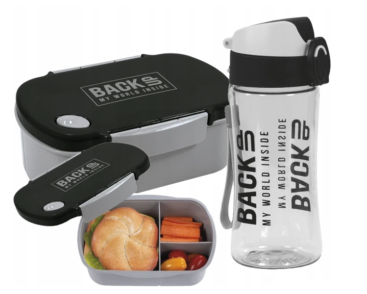 Zestaw śniadaniowy Bidon Śniadaniówka BackUp 5 Szaro/Czarny