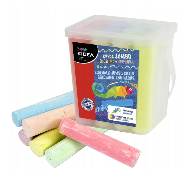 Kreda chodnikowa kolorowa JUMBO 12 sztuk KIDEA