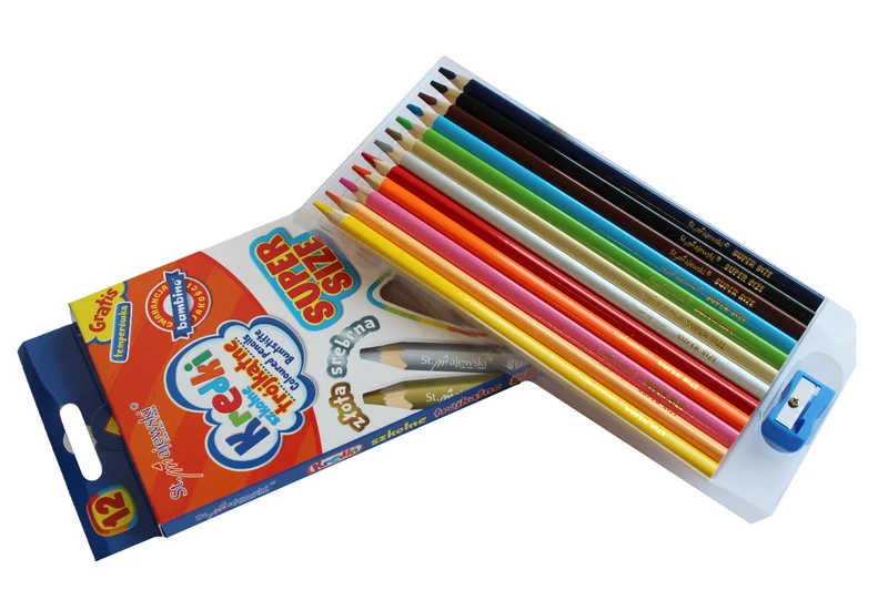 Kredki ołówkowe trójkątne SUPER SIZE 12 kol + temperówka