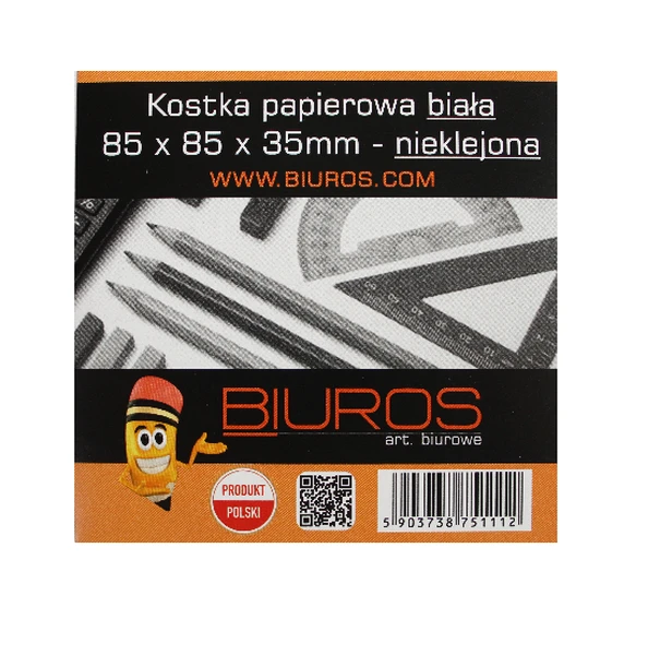 Karteczki białe nieklejone 85x85x35 BIUROS
