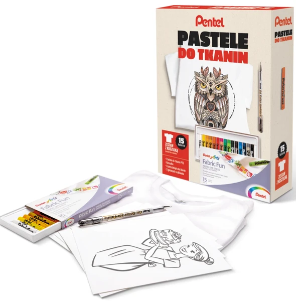 Zestaw Pentel z koszulką + marker- pastele 15