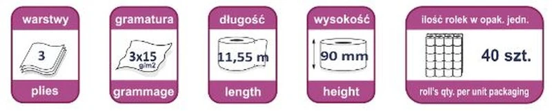 1 Papier toaletowy 3 warstwowy celuloza Almusso BIG 40 rolek biały