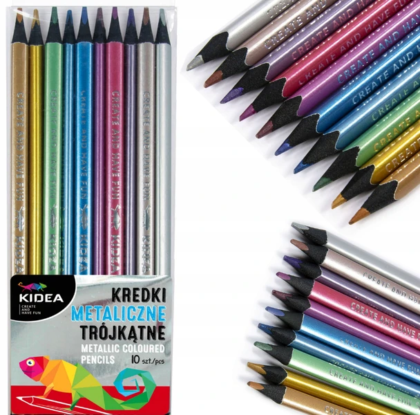 Kredki metaliczne trójkątne 10 kolorów KIDEA (KMT10KA)