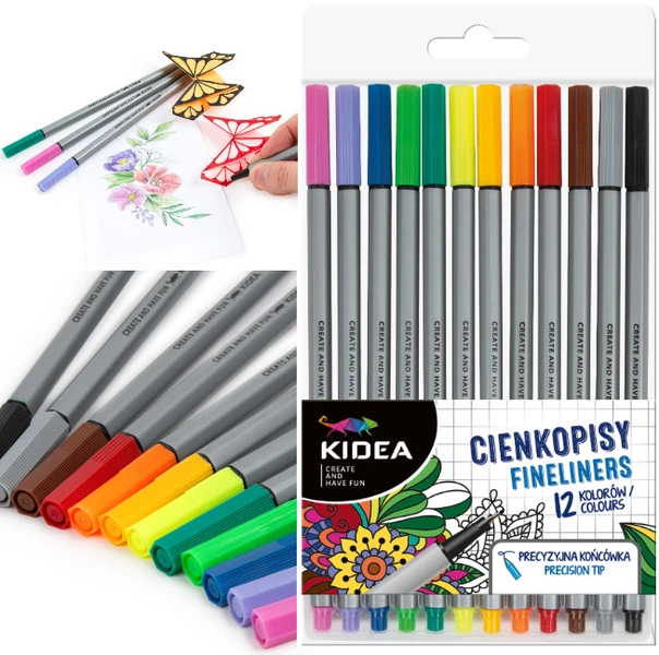 Cienkopisy flamastry 12 kolorów Kidea
