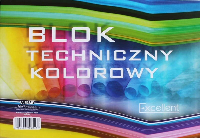 Blok techniczny A4 kolorowy 180g 20 kartek Excellent 902215